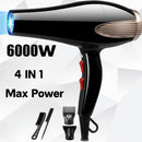 Secador de cabelo profissional 127V 220V 6000W com 2 pentes e 2 bicos, silencioso, íons negativos, proteção contra superaquecimento, alta potência.