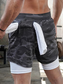 Calções masculinos 2 em 1, calções casuais para corrida e treino.