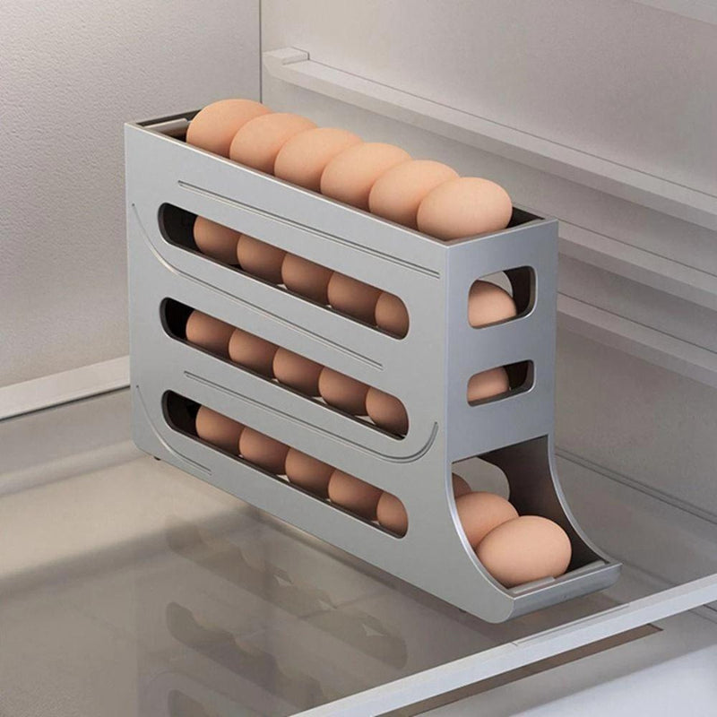 Organizador de ovos de plástico com 4 níveis e rodinhas para geladeira – Capacidade para 20 a 30 ovos