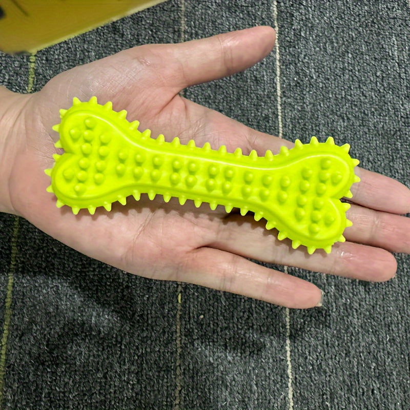 Brinquedo para cães em formato de osso com estampa de bolinhas - Cabo de borracha resistente para escovação.