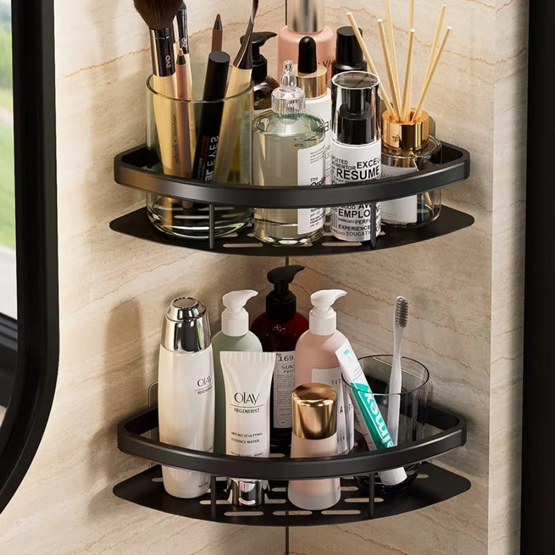1/2 peças de prateleiras de canto para chuveiro, suporte para shampoo com adesivo para montagem na parede, sem necessidade de furar.