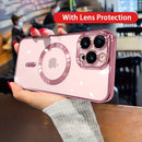 Capa de celular transparente de luxo com revestimento cromado e carregamento magnético sem fio para iPhone.