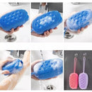 Esponja de bucha vegetal de silicone com suporte para sabonete e escova de banho.
