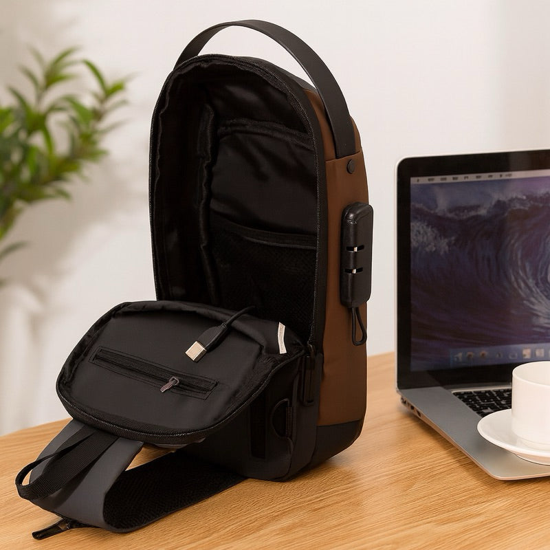 Pochete Transversal COR: CINZA, Antifurto com Fecho Impermeável Tecido Macio Unissex Casual.