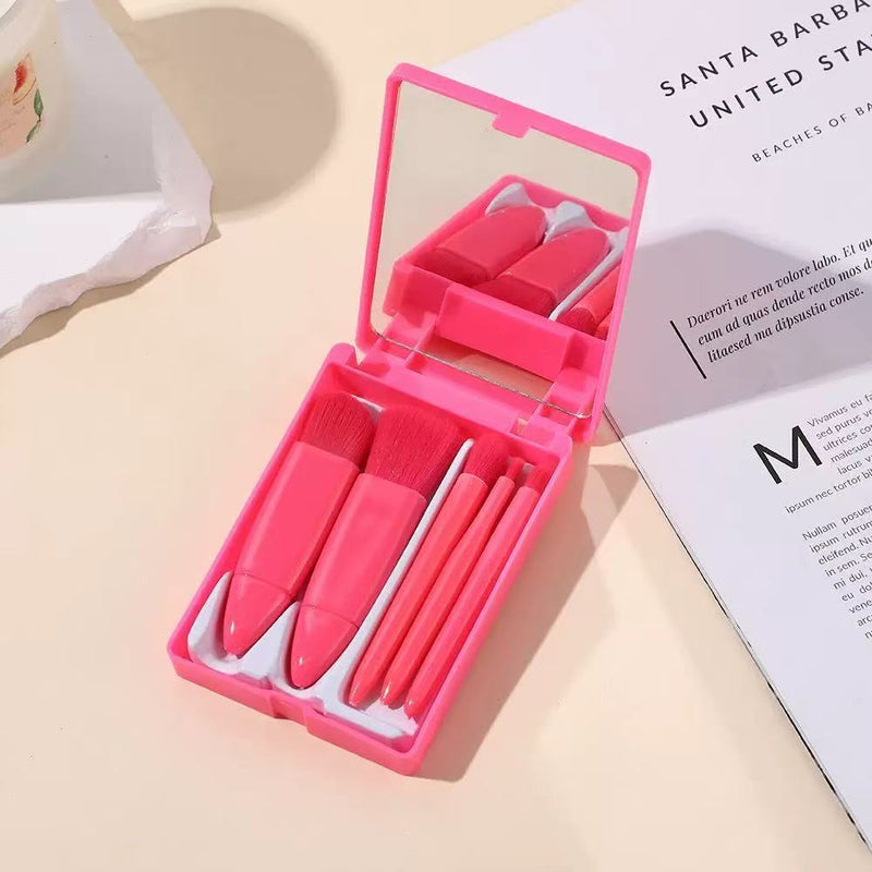 Kit com 5 pincéis de maquiagem e espelho super sofisticado.