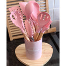 Conjunto de utensílios de cozinha brasileiro em silicone e madeira (12 peças) - Jogo completo com suporte, livre de BPA, antiaderente e resistente ao calor.