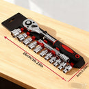 Conjunto de 12 soquetes de catraca, com especificações completas.