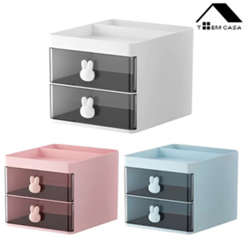 Organizador de mesa em formato de coelho - Bandeja multifuncional para canetas, gaveta para maquiagem e armazenamento de escritório.