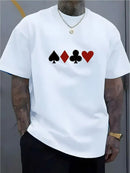 Camiseta masculina 100% algodão - Camiseta minimalista com estampa de cartas de baralho, gola redonda.