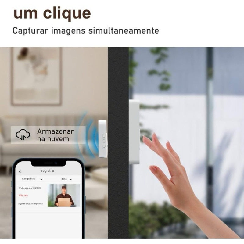 Campainha com câmera de vídeo sem fio Wi-Fi HD, casa inteligente V - Recarregável por celular