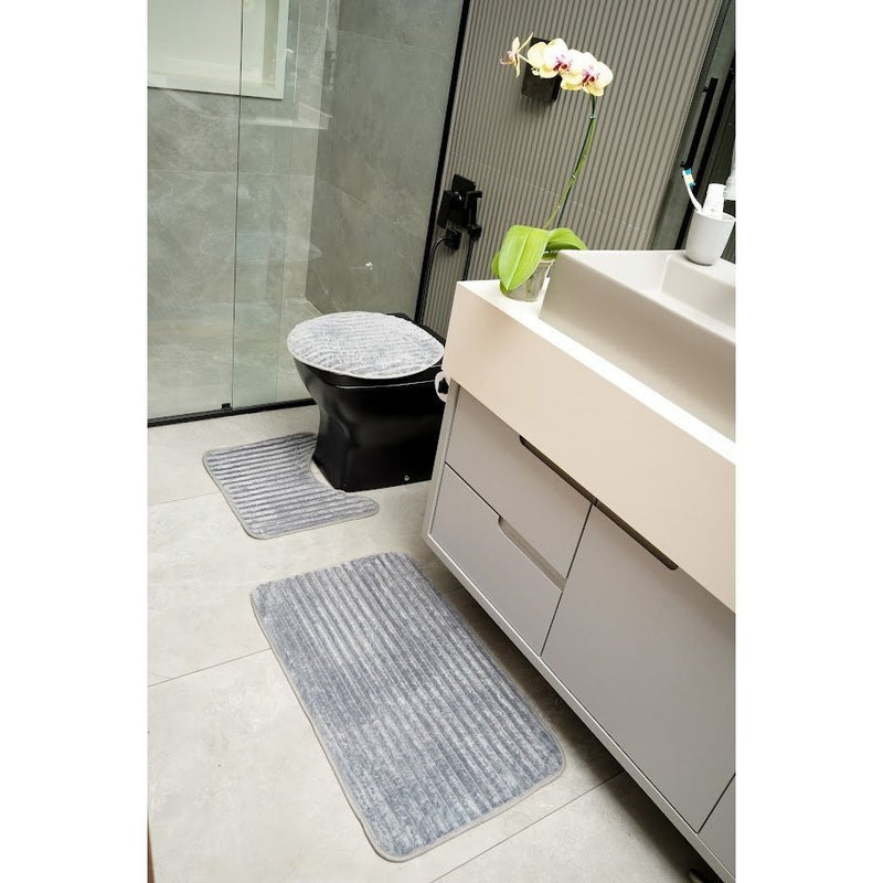 Tapetes de banho antiderrapantes de luxo para banheiro, conjunto de 3 peças, listrados.