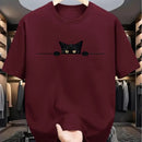 Camiseta masculina 100% algodão - Camiseta minimalista com estampa de gato olhando para a parede.