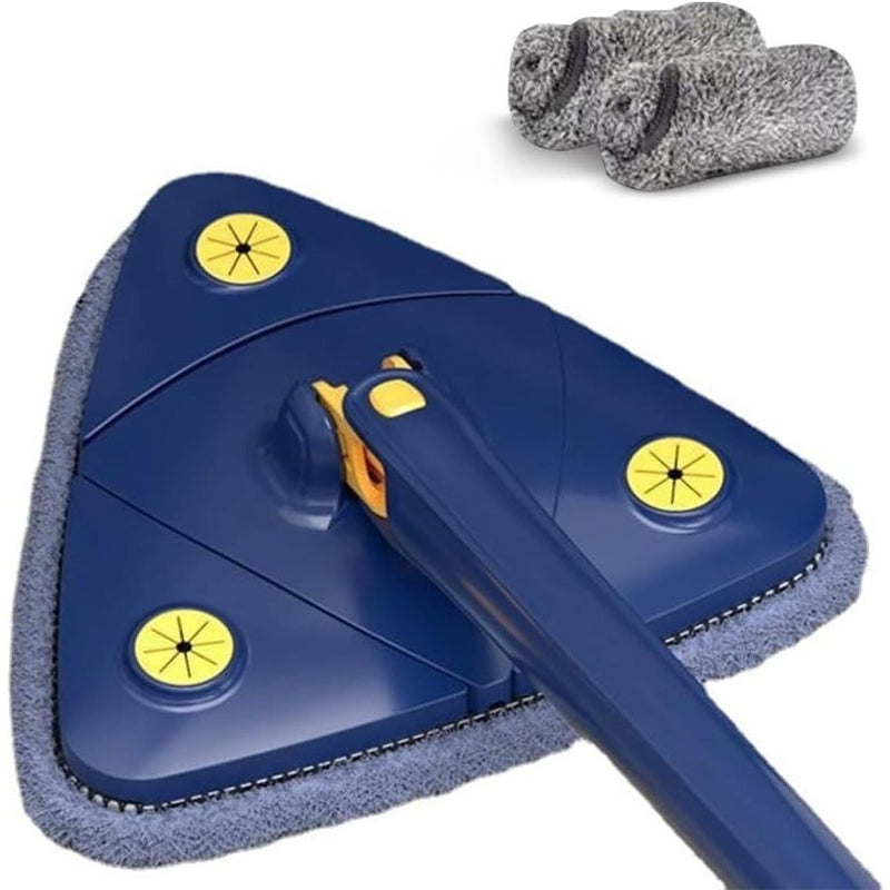 Conjunto de esfregão triangular giratório 360° com cabo longo, lavagem e torção sem usar as mãos, uso úmido e seco para pisos, paredes, tetos e cantos, acessórios de limpeza, ferramenta de limpeza.