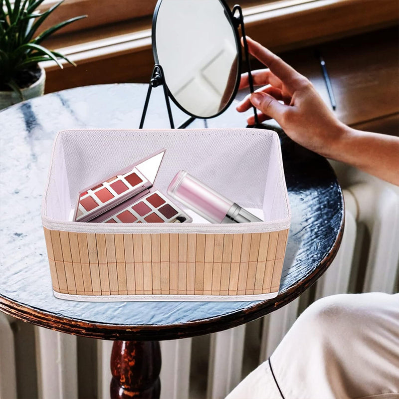 Conjunto de 3 cestos organizadores de bambu com forro para cozinha, banheiro, quarto e maquiagem.