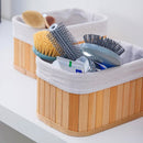 Conjunto de 3 cestos organizadores de bambu com forro para cozinha, banheiro, quarto e maquiagem.