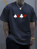 Camiseta masculina 100% algodão - Camiseta minimalista com estampa de cartas de baralho, gola redonda.