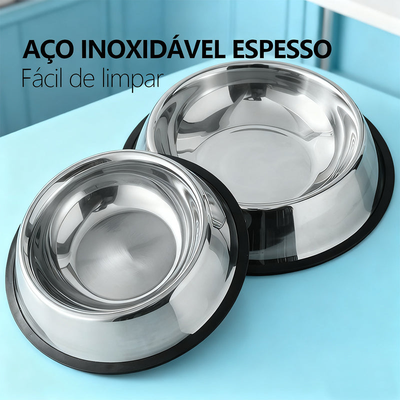 Comedouro antiderrapante em aço inoxidável para cães e gatos.