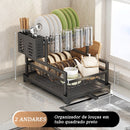 Escorredor de Pratos Organizador em Aço Carbono Preto.