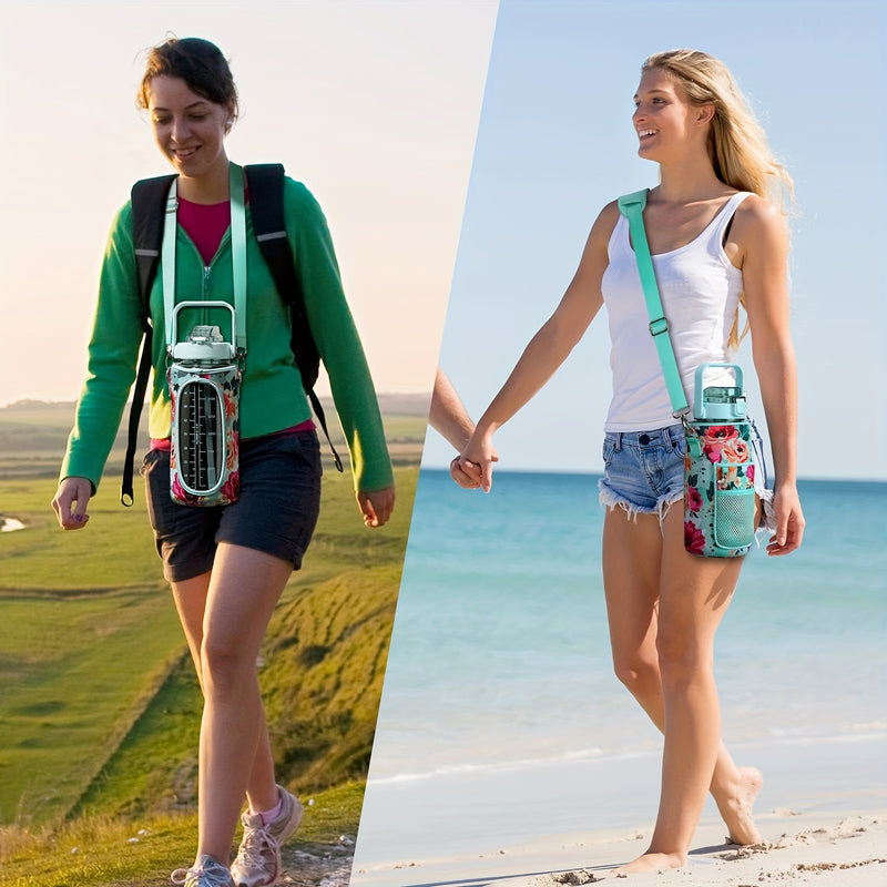 Garrafa de água à prova de vazamentos com canudo e tampa para beber direto, reutilizável, isolada, com capa de armazenamento e alça.