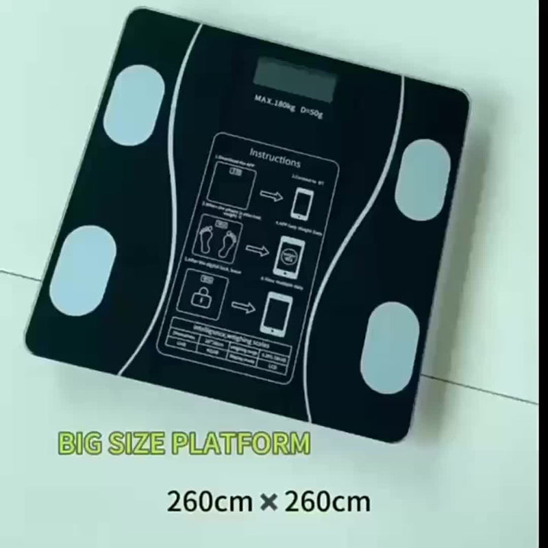 Balança multifuncional, modelo a bateria, que se conecta à internet para consultar o histórico de dados.