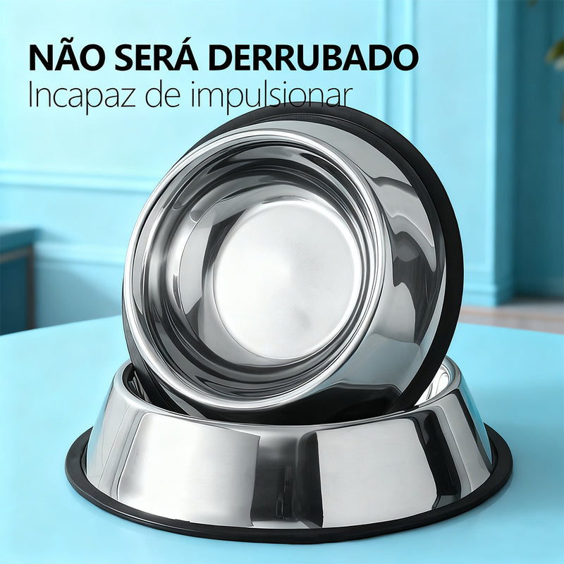 Comedouro antiderrapante em aço inoxidável para cães e gatos.