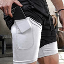 Calções masculinos 2 em 1, calções casuais para corrida e treino.