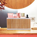 Conjunto de 3 cestos organizadores de bambu com forro para cozinha, banheiro, quarto e maquiagem.