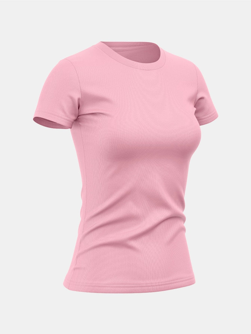 Kit com 4 camisetas femininas básicas lisas com proteção térmica contra o sol.
