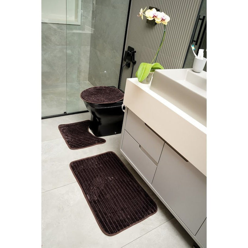 Tapetes de banho antiderrapantes de luxo para banheiro, conjunto de 3 peças, listrados.