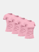 Kit com 4 camisetas femininas básicas lisas com proteção térmica contra o sol.