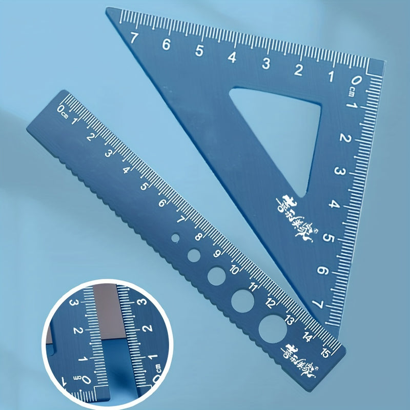 Conjunto de desenho técnico em metal com 4 peças, caixa de armazenamento, conjunto de réguas de medição para estudantes.