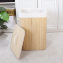 Cesto de roupa de bambu com tampa retangular para banheiro, bege.