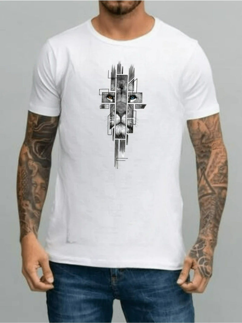 Camiseta masculina 100% algodão - Minimalista com estampa da cruz de Judá Yeshua.