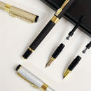 Conjunto de 3 canetas-tinteiro de luxo em metal com 10 tintas pretas.