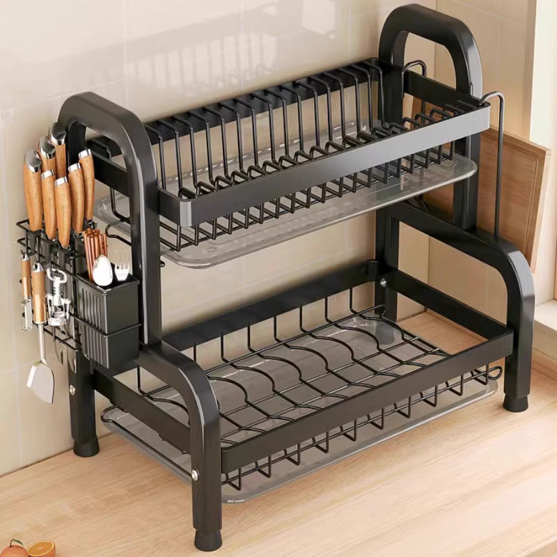 Organizador de Cozinha em Aço Inoxidável com Prato Preto.