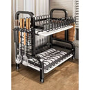 Organizador de pratos de cozinha em aço inoxidável, preto, com dois níveis.