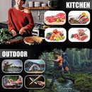 Faca de churrasco personalizada, feita à mão, em aço inoxidável afiado com bainha de couro genuíno.