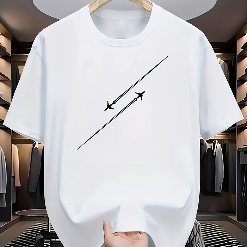 Camiseta masculina 100% algodão - Camiseta minimalista com estampa de avião e gola redonda.