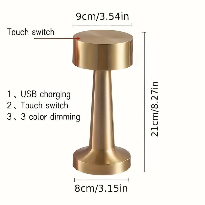 Luminária de mesa LED, Estilo Europeu Moderno, ajustável com temperatura de cor regulável e carregamento USB por controle de toque, com bateria recarregável