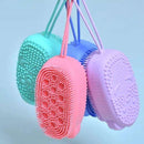 Esponja de bucha vegetal de silicone com suporte para sabonete e escova de banho.