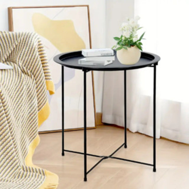Mesa lateral redonda com bandeja removível, 47x47x50cm, pés de metal, suporte de canto para sala de estar.