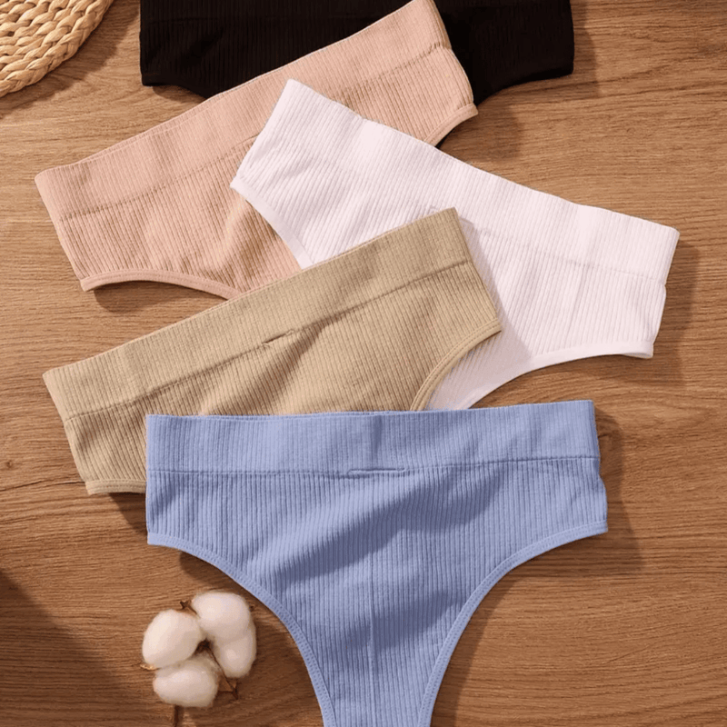 Conjunto de 12 peças de lingerie feminina, estilo canelada riscadinha, sem costura, cintura baixa e confortável.