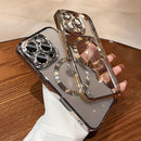 Capa de celular transparente de luxo com revestimento cromado e carregamento magnético sem fio para iPhone.