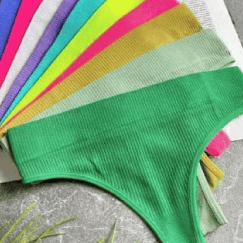 Conjunto de 12 peças de lingerie feminina, estilo canelada riscadinha, sem costura, cintura baixa e confortável.