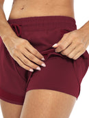 Shorts de ioga femininos de secagem rápida com bolso de tela.