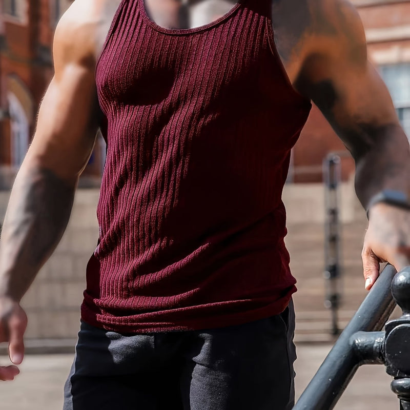 Regata masculina respirável, casual, de secagem rápida, com gola redonda e tecido elástico.