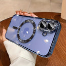 Capa de celular transparente de luxo com revestimento cromado e carregamento magnético sem fio para iPhone.