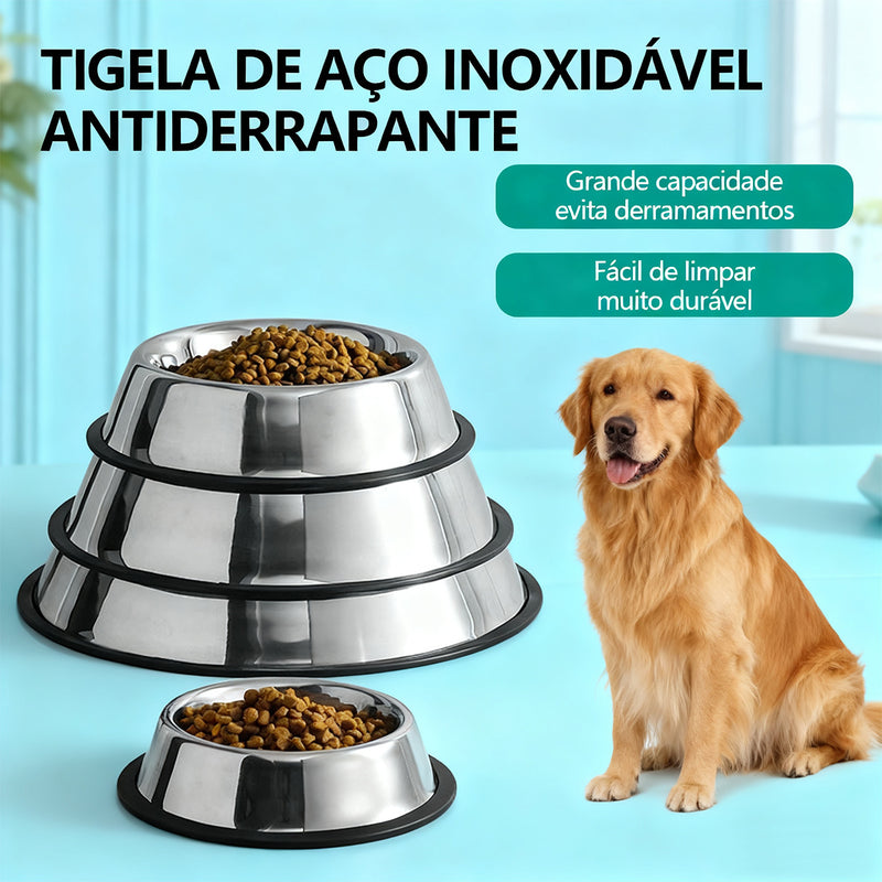 Comedouro antiderrapante em aço inoxidável para cães e gatos.