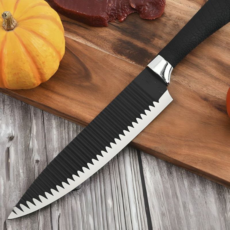 Conjunto de 6 peças para churrasco: faca para carne e legumes, descascador e tesoura profissional.