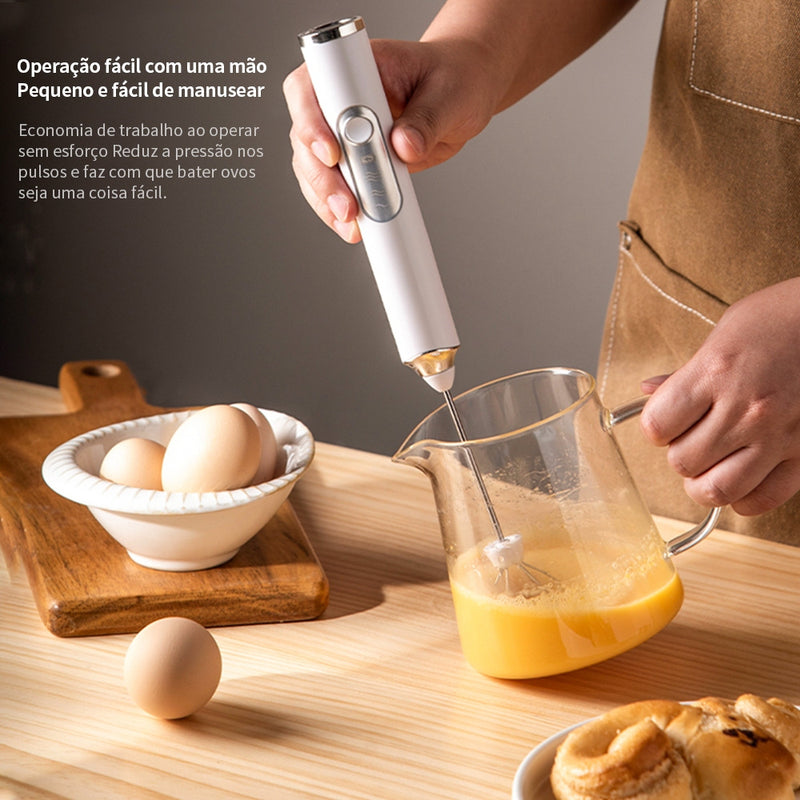 Batedeira elétrica portátil 2 em 1 para bebidas, leite, café e ovos.